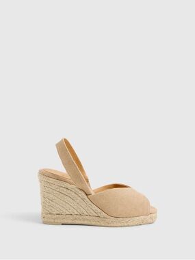 Castañer Brisa slingback sandal cushioned insole and 9cm jute wedge.